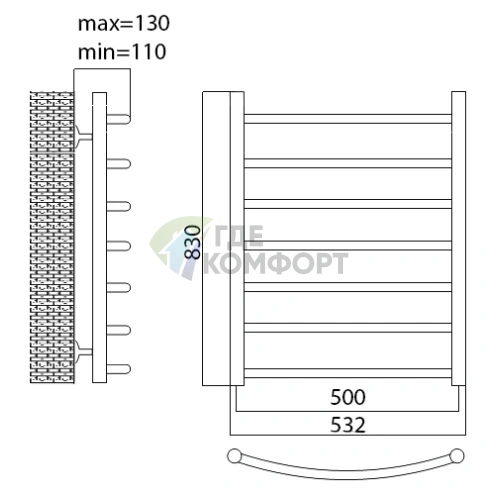 Полотенцесушитель электрический Terminus Классик П7 50x83 E L/R с встроенным тэном - фото 2