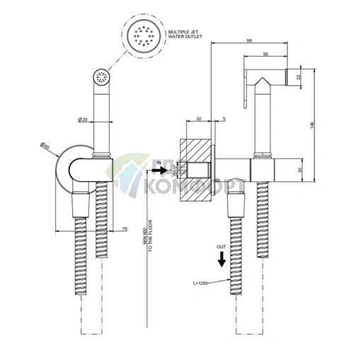 Гигиенический душ Gessi с телескопическим шлангом 1,25 м (цвет Finox Brushed Nickel) (45126#149) - фото 2