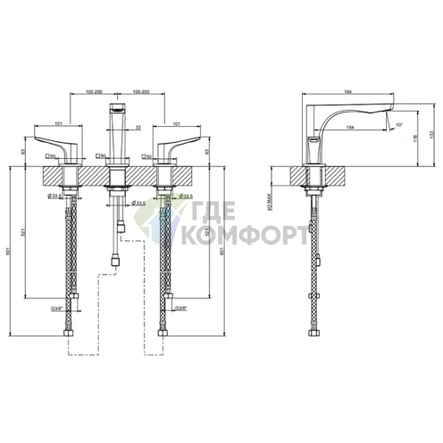 Смеситель для раковины GESSI Rilievo с тремя отверстиями, цвет Gold Brushed (59012#087) - фото 2