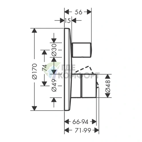 Термостат для ванны AX Uno встраиваемый однопоточный, хром (45405000) - фото 2