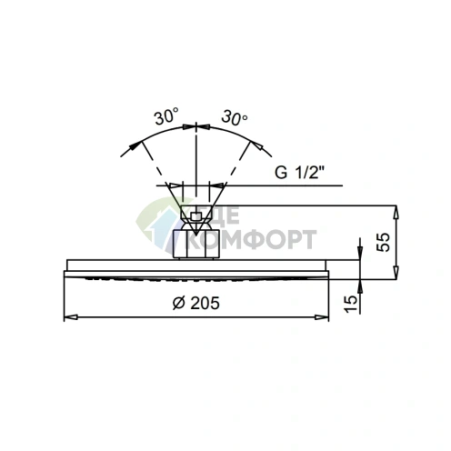 Верхний душ FANTINI 200 мм для душевой системы (хром) (86 02 8113) - фото 2