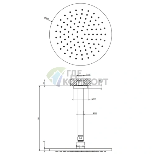 GESSI Rilievo Потолочная Душевая Головка Шарнирная (1/2, 250 мм, Хром) (59152#031) - фото 2