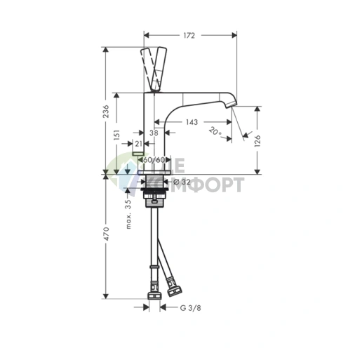 Смеситель для раковины AX Citterio E ComfortZone 125, шлифованный черный хром (36100340) - фото 2