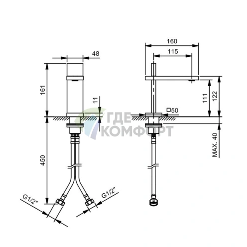 Смеситель для раковины Fantini AK/25 Matt Gun Metal PVD (48 P5 T004WF) - фото 2