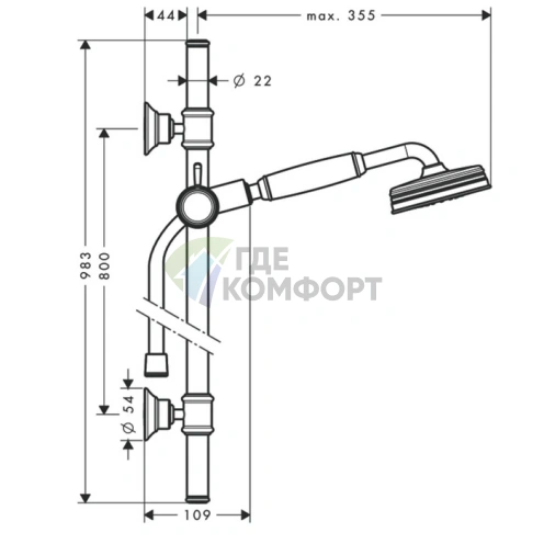 Душевой гарнитур AX Montreux: ручной душ, штанга и держатель (1jet, шлифованный никель) (27982820) - фото 2