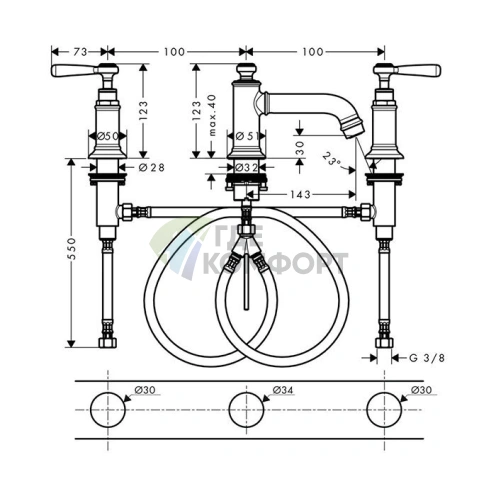 Смеситель для раковины AX Montreux с донным клапаном и рычажным управлением — хром (16535000) - фото 2