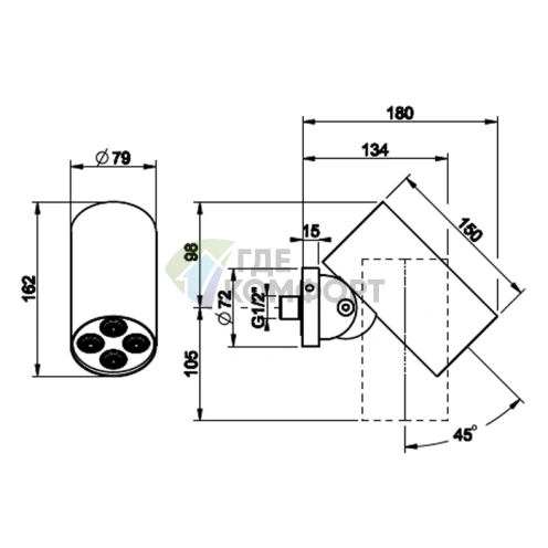 Настенный верхний душ GESSI SPOTWATER с тропическим ливнем, матовый черный (57263#299) - фото 2