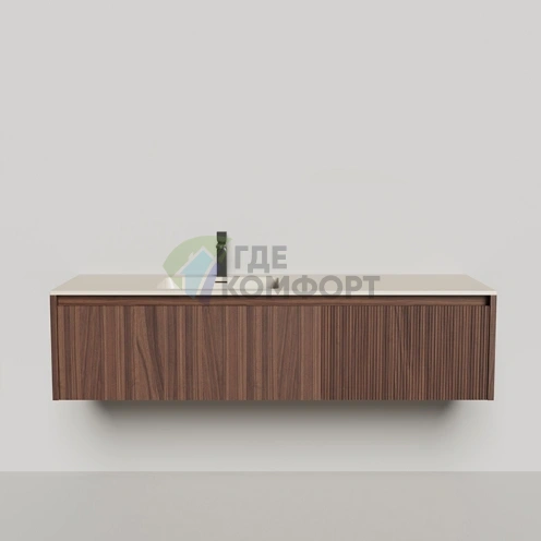 Тумба с раковиной Onda Plus 1400 мм в сборе, шпон орех, столешница RAL 9001 (27D214ON Орех+Ral9001) - фото 1