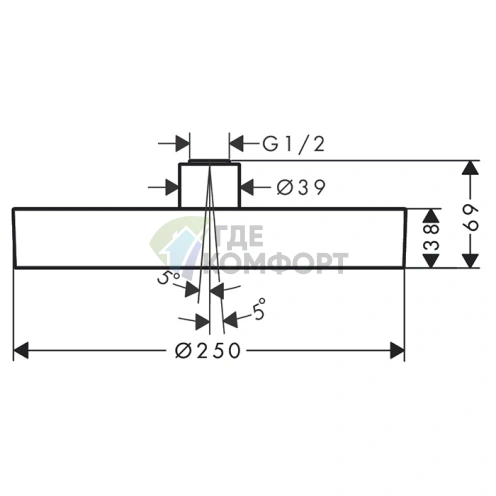 Верхний душ HG Rainfinity 250 мм с потолочным держателем, 1 форсунка, хром (26228000) - фото 2