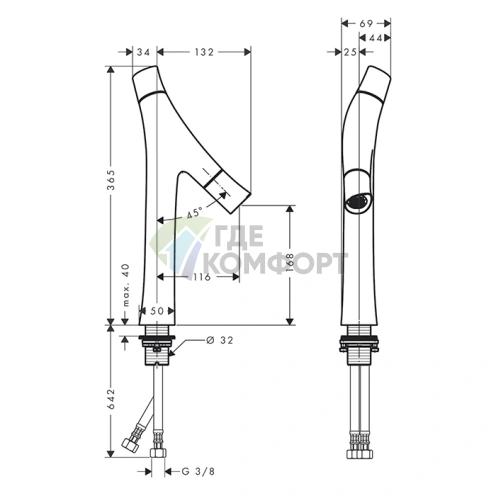 Смеситель для раковины AX Starck Organic 170 в шлифованном черном хроме (12012340) - фото 2