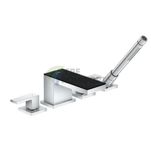 Смеситель AX MyEdition для монтажа на борт ванны с изливом 200 мм и комбинированной отделкой хром/черное стекло (47430600) - фото 1