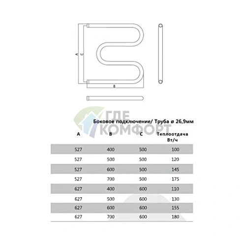 Полотенцесушитель Terminus М-образный 26.9 ПС 50x60 - фото 4