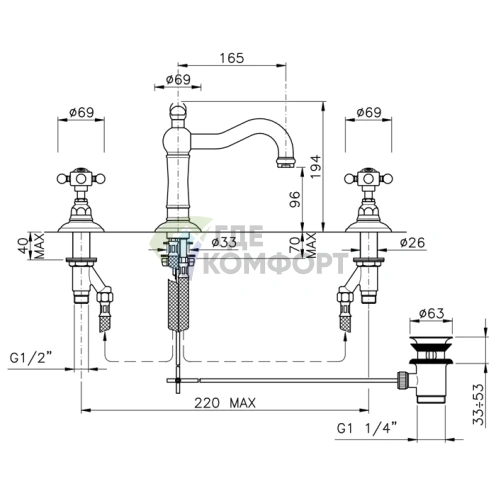 Смеситель для раковины Nicolazzi Half Dome Crystal на 3 отверстия, хром (1409CR93) - фото 2