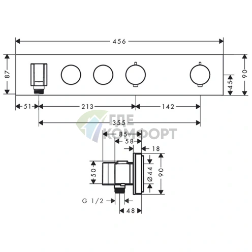 Встраиваемый термостат для душа AX Select 460/90, внешняя часть, хром (18355000) - фото 2