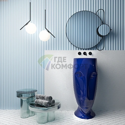 Свободностоящая раковина Kerasan Artwork MOLOCO со сливом в стену, глянцевый кобальт (474077) - фото 3