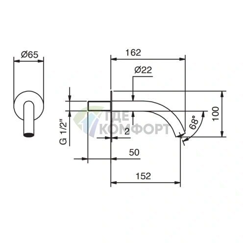 Излив для ванны FANTINI NICE 150 мм, настенный, хром (65 02 W010) - фото 2