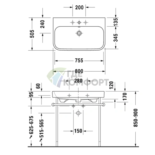 Встраиваемая раковина Duravit Happy D2 1000 мм белая (2318100000) - фото 2