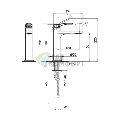Смеситель для раковины Fantini AL/23 чёрный матовый без донного клапана (26 13 B004WF) - фото 2