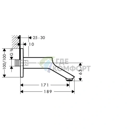 Смеситель для ванны AX Urquiola настенный, 171 мм, хром (11430000) - фото 2