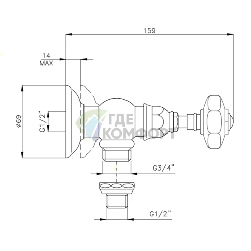 Запорный вентиль Nicolazzi Teide 3/4 для стиральной машины, ручка Crystal handle, хром (1947CR15) - фото 2