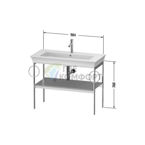 Напольная металлическая консоль Duravit White Tulip с деревянной полкой, цвет Nordic White HighGloss (WT4547BH4H4) - фото 2