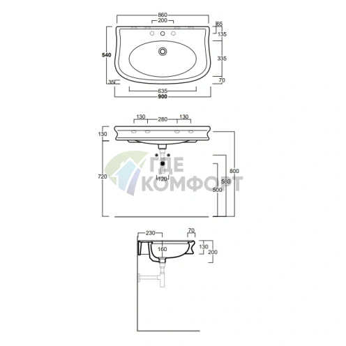 Раковина SIMAS Lante 90 без отверстия, 90x54 см, белая - фото 2