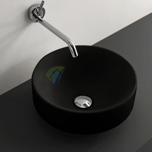 Kerasan Cento Круглая раковина 45 см черный матовый: накладная или встраиваемая без отверстия под смеситель и перелива (355731 Nero matt *0) - фото 1