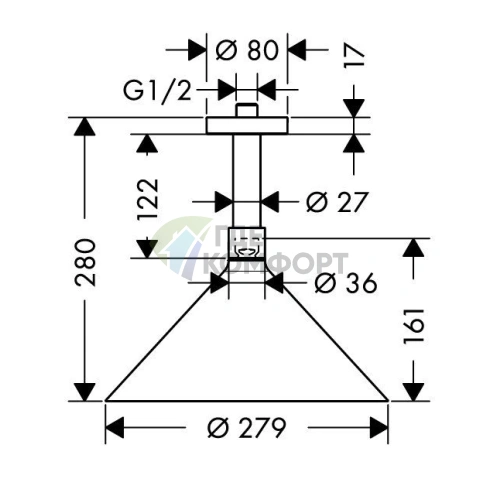 Потолочный верхний душ AX ShowerCollection с 2 режимами струи и держателем, хром (26022000) - фото 2