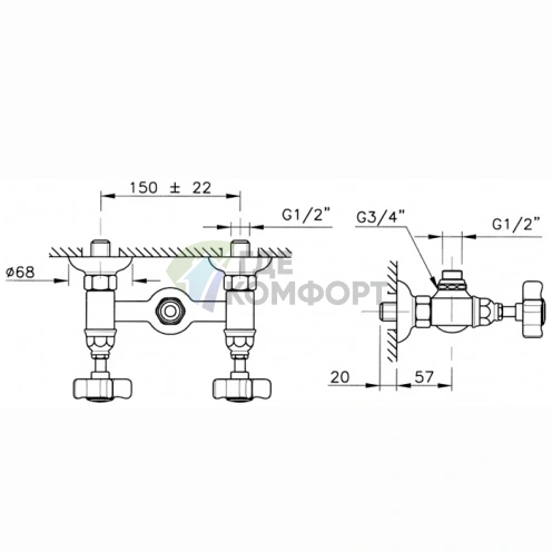 Смеситель для душа Nicolazzi Half Dome на 2 отверстия, верхний вывод (без шланга и лейки), цвет тёмная бронза (1425DB70) - фото 2