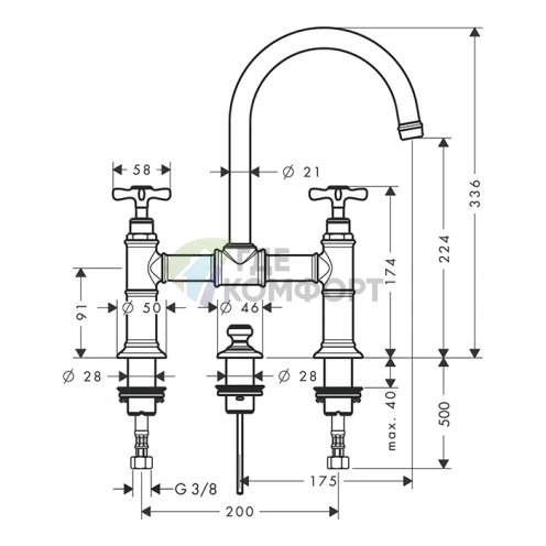 Смеситель для раковины Axor Montreux с двумя ручками и донным клапаном в отделке античная бронза (16510140) - фото 2