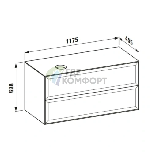 Подвесная тумба Laufen New Classic 1180 мм, 2 ящика, серый цвет (4.0608.3.085.627.1) - фото 2