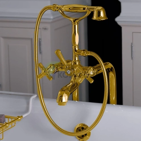 Смеситель для ванны Nicolazzi Teide Four с душем, двумя ручками и золотым покрытием (1901GO45) - фото 1