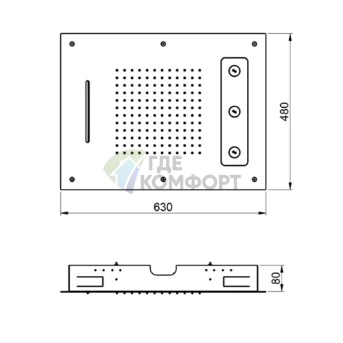 Потолочная душевая лейка Almar 630x480 мм, 3 режима, нержавеющая сталь (E044189.MS) - фото 2