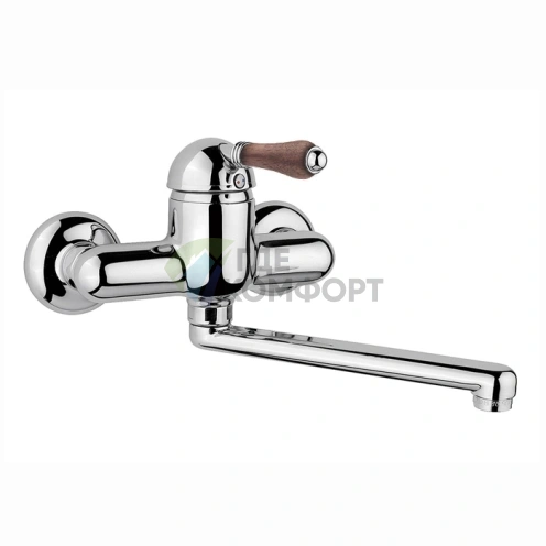 Однорычажный смеситель для раковины Nicolazzi Forest с деревянной ручкой в хромированном корпусе (3404CR77) - фото 1