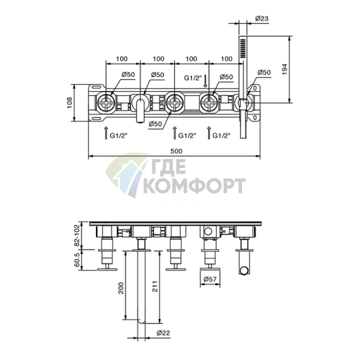 Смеситель для ванны Fantini Fontane Bianche с ручным душем, цвет Matt Gun Metal (47 P5 P019B) - фото 2