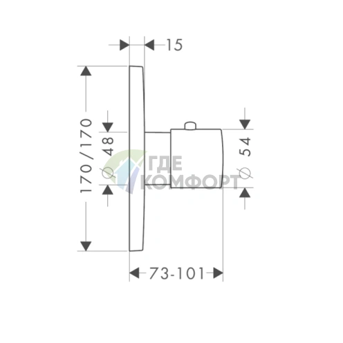 Термостат для душа AX Citterio M встраиваемый однорычажный хром (34715000) - фото 2