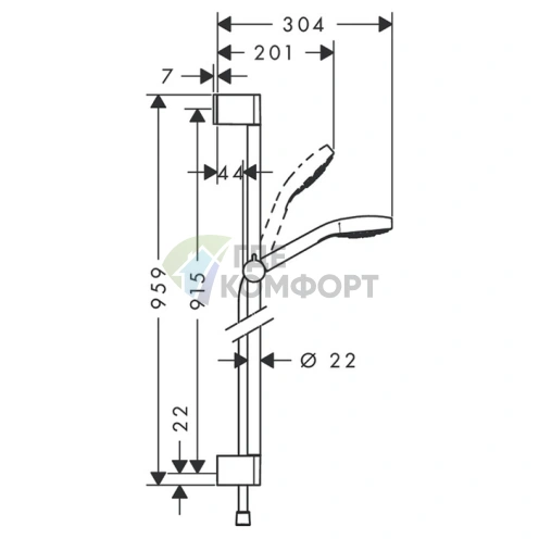 Душевой набор HG Croma Select S: штанга 900 мм, ручной душ 100 мм с системой 3Jet Rain и технологией EcoSmart, цвет белый/хром (26573400) - фото 2
