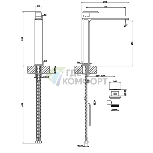 Смеситель для раковины Gessi Eleganza высокий с донным клапаном, хром (46003#031) - фото 2