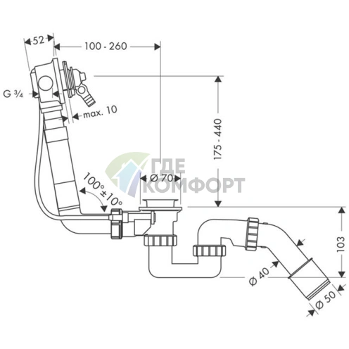 Смеситель для ванны Hansgrohe Exafill скрытого монтажа с системой слива-перелива (58125180) - фото 2