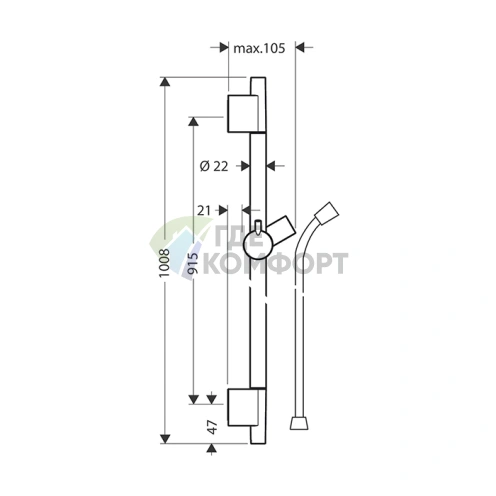 Душевая штанга HG UnicaS Puro 90 см, белый матовый (28631700) - фото 2