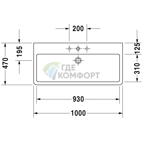 Раковина Duravit Vero для мебели без перелива с 3 отверстиями под смеситель 1000x470 мм белая (454100044) - фото 2