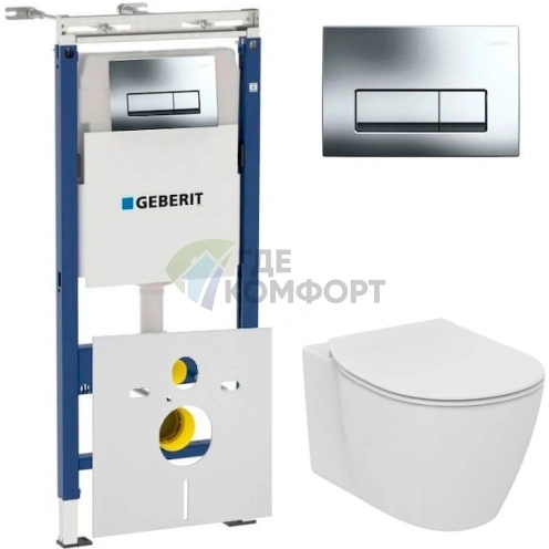 Комплект для скрытого монтажа: чаша Ideal Standard Connect AquaBlade + инсталляция Geberit с микролифтом и шумоизоляцией - фото 1