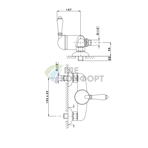 Однорычажный смеситель для душа Nicolazzi Cristallo с нижним подключением 1/2, хром (3405CR33) - фото 2