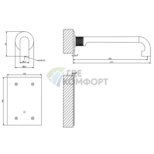 Встраиваемый электронный смеситель GESSI INCOSO для раковины с изливом 260 мм (хром) (58107#031) - фото 2