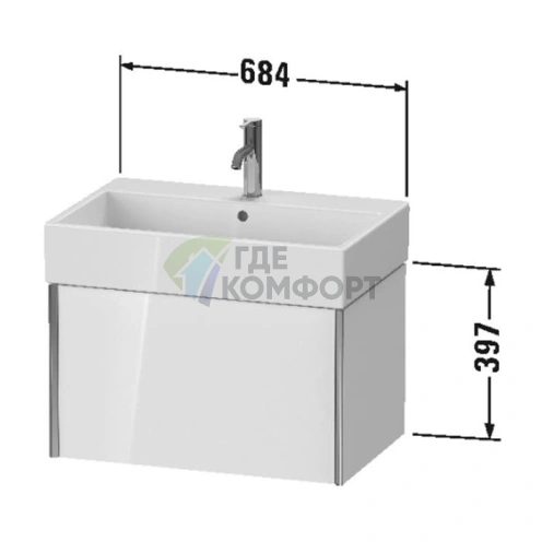 Тумба подвесная Duravit XViu 397x684x454 мм для раковины 235070, 1 ящик — белый глянцевый/champagne matt (XV42350B122) - фото 2