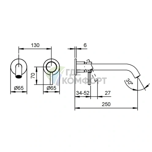 Смеситель для раковины Fantini Nostromo: встраиваемая модель на 2 отверстия с удлинённым изливом, нержавеющая сталь (50 93 E812B) - фото 2