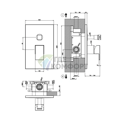 Gessi Rettangolo Встраиваемый Однорычажный Смеситель с Автопереключателем Ванна/Душ, Черный (44604#299) - фото 2