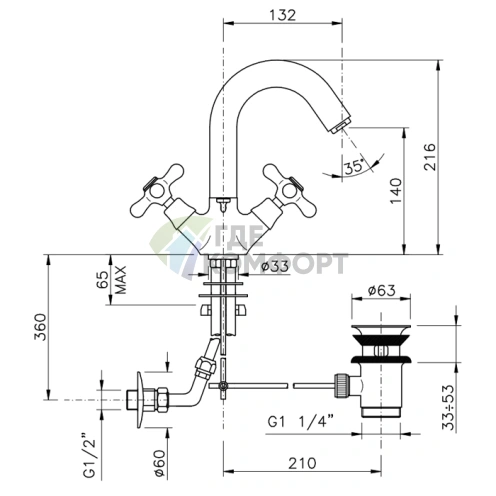 Смеситель для раковины Nicolazzi Nuova Brenta с двумя ручками и поворотным изливом в бронзовом цвете (2536BZ) фото 2
