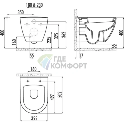 Подвесной унитаз Creavit TP325 Versace в золотом исполнении - фото 4