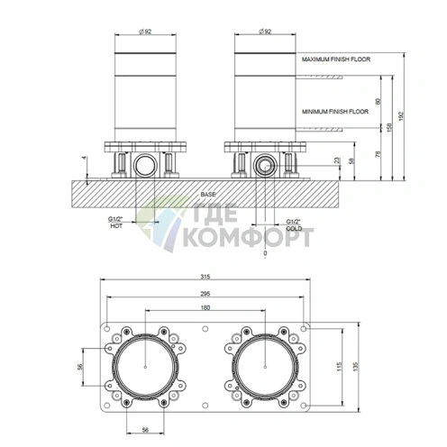 Встраиваемая часть для напольного смесителя GESSI INCISO для ванны, хром (58099#031) - фото 2